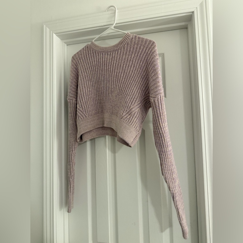 Urban Outfitters Big Sur Ribbed Knit Sweater Crop Top Soft Lilac Pink